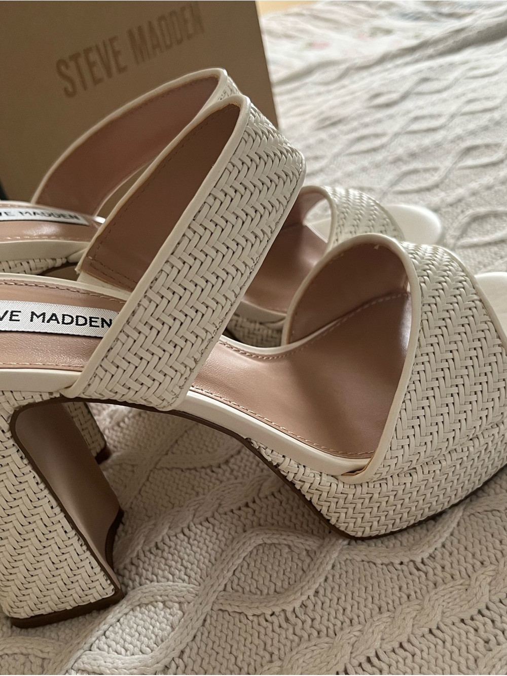Steve Madden “Stance” Cream Woven Slip On Platform Sandal Various Sizes - Picture 7 of 14